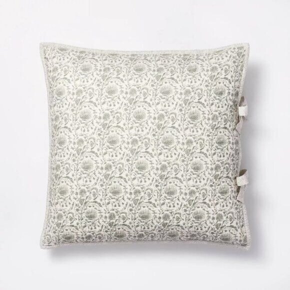 Euro Border Cotton Slub Print Quilt Sham Light Green Teal Threshold Studio McGee - Picture 1 of 6